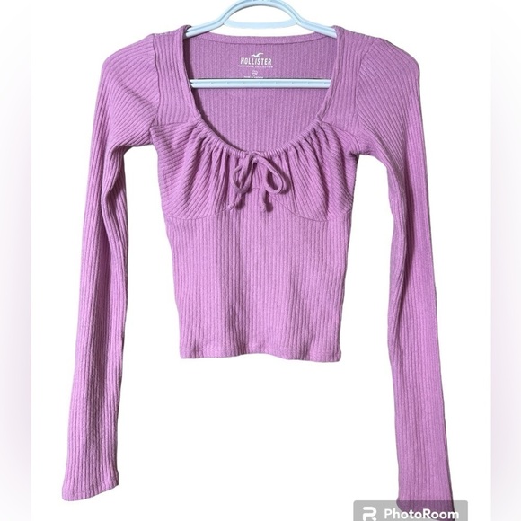HOLLISTER Long Sleeve Crop Tie Front Crewneck Sweater Pink Size XXS Y2K Casual - Picture 1 of 6